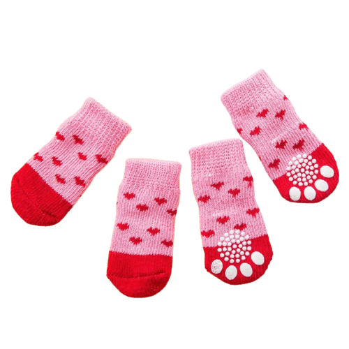 Dog Socks Pink Heart Non Slip Pet Hosiery