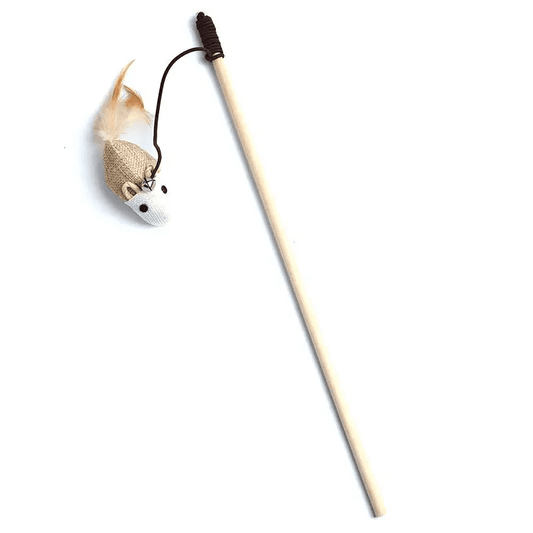 Wooden Cat Fishing Wand Toy Interactive Cat Teaser Wand for Cats